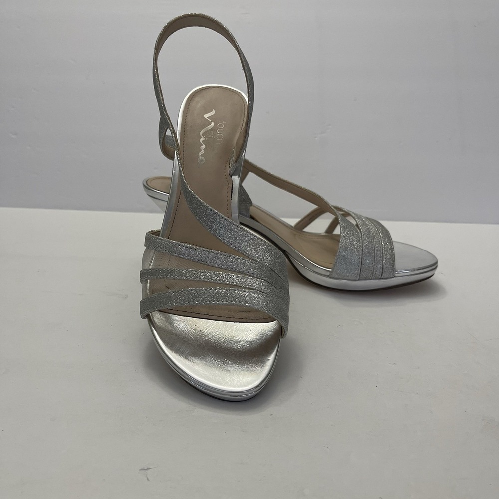 Nina Silver‎ Glitter Sparkle Women's 8 M Dress Heels Slingback Open Toe Strap